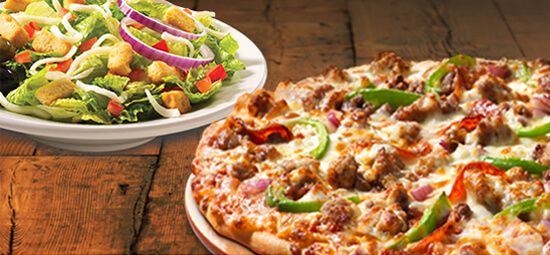 Small classic or deluxe pizza and small garden salad